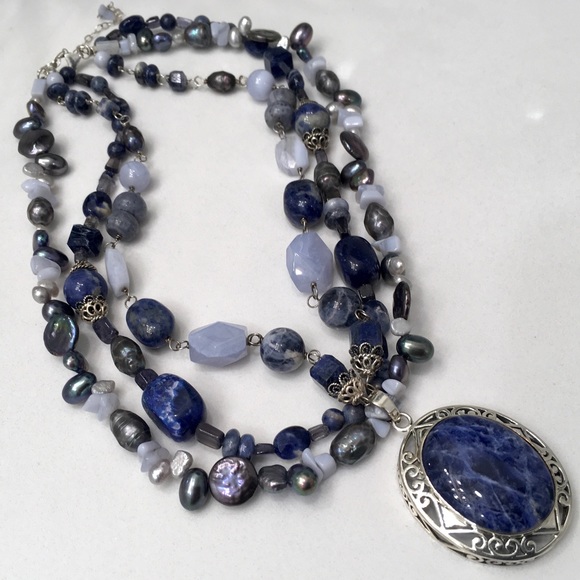 Sterling Silver Beautiful!!! 925 Blue Sodalite Agate Keshi Pearls - Picture 4 of 14